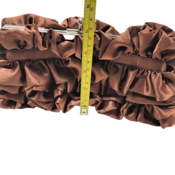 Chocolate Brown Satin Ruffle Evening Clutch Purse - Picture 8 of 8